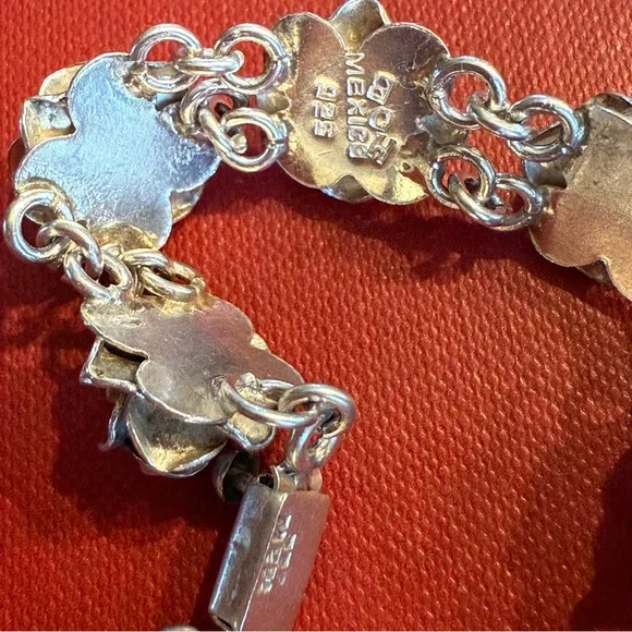 Vintage Taxco Sterling Silver Rose Bracelet 925 7.5” - Picture 2 of 7